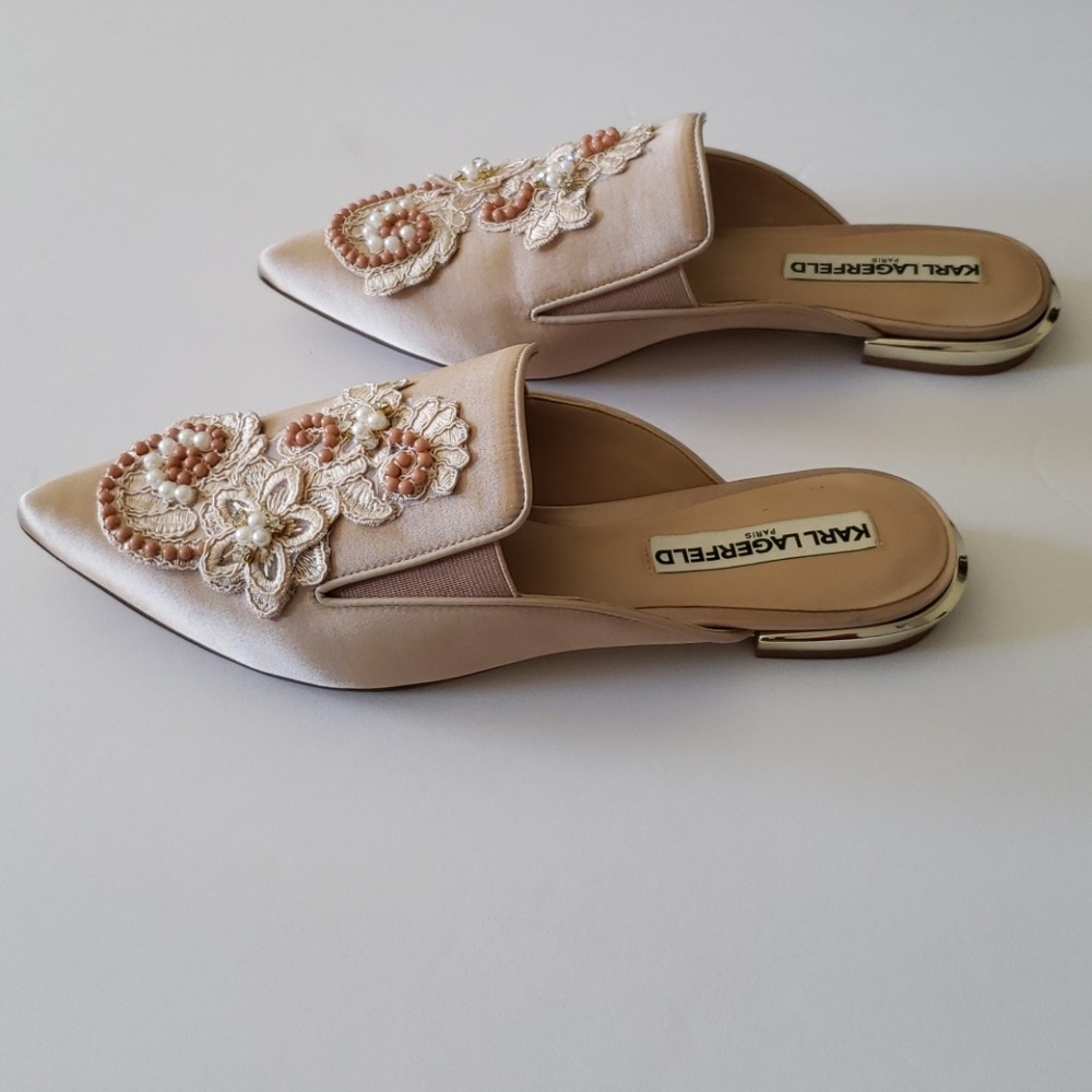 [NEW] Karl Lagerfeld Farica 2 Satin Embroidered Beaded Mules Shoes Size 7.5 - Picture 3 of 7